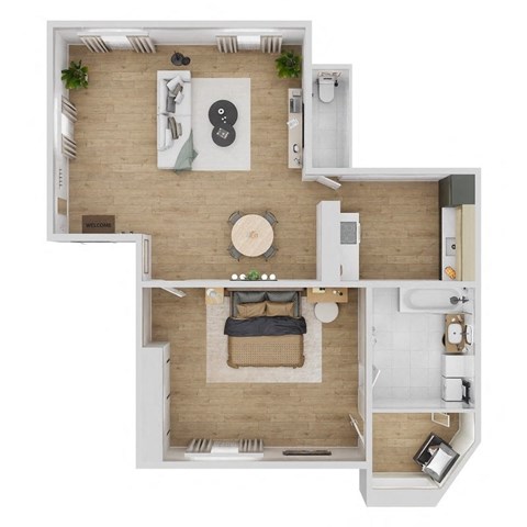 Floor plan for 1 bed, 1 bath, 508 sqft